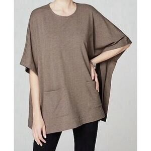 J Jill Poncho Top - XSP Brown Driftwood, Pima Cotton Blend, Neutral Lagenlook